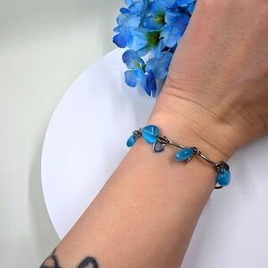 Cute Vintage Y2K Blue Cats Eye Heart Bead Bracelet